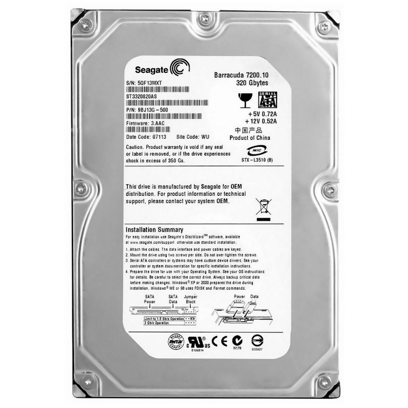 Жесткий диск Seagate 9BJ13G 320Gb 7200 SATAII 3.5" HDD 9BJ13G - фото 31051