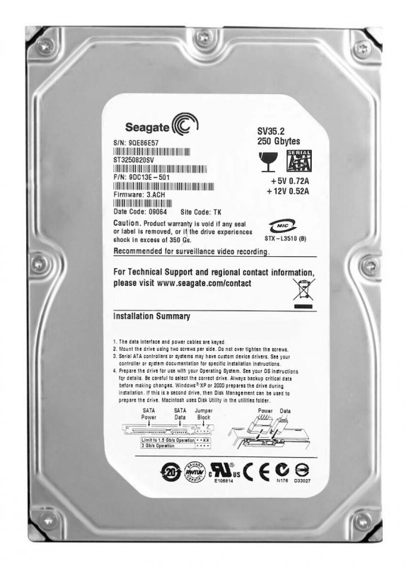 Жесткий диск Seagate 9DC13E 250Gb SATAII 3,5" HDD 9DC13E - фото 31120