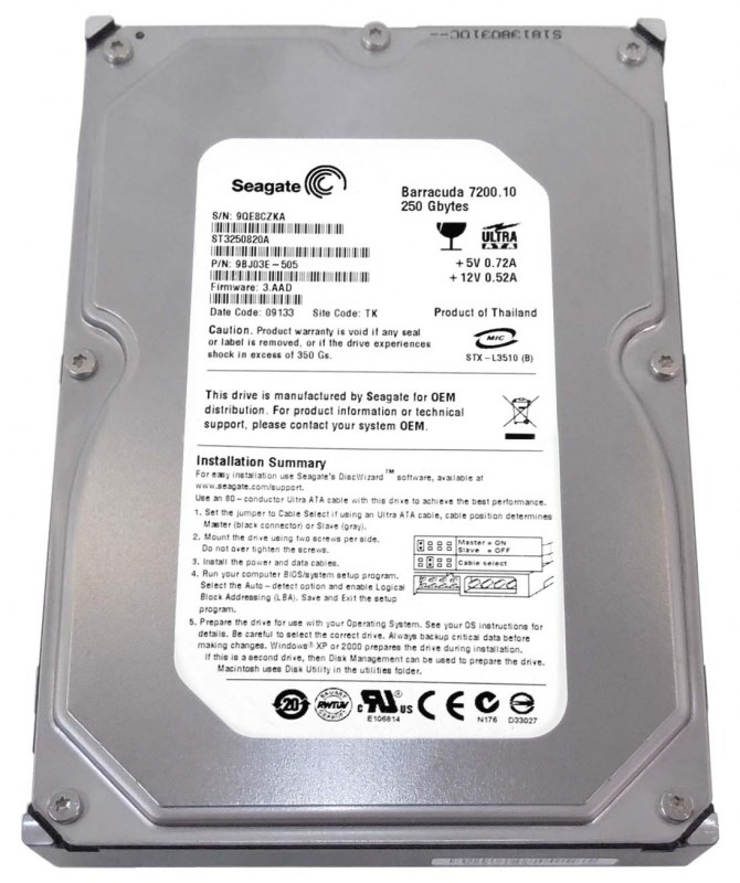 Жесткий диск Seagate 9BJ03E 250Gb 7200 IDE 3.5" HDD 9BJ03E - фото 31235