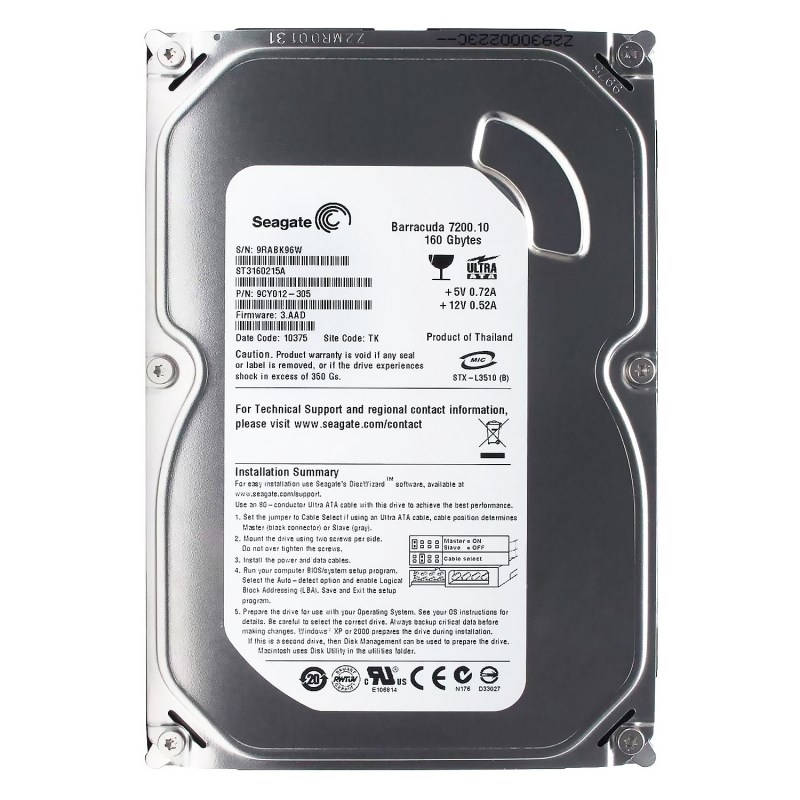 Жесткий диск Seagate 9CY012 160Gb 7200 IDE 3.5" HDD 9CY012 - фото 31245