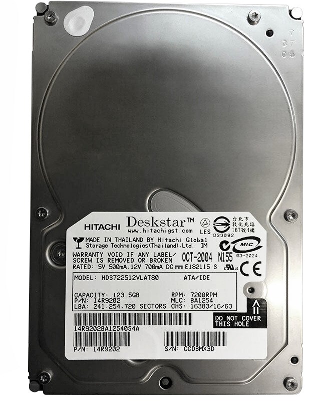 Жесткий диск Hitachi HDS722512VLAT80 123,5Gb 7200 IDE 3.5" HDD HDS722512VLAT80 - фото 31337