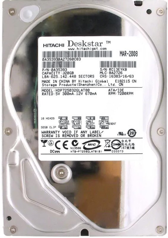 Жесткий диск Hitachi HDP725032GLAT80 320Gb 7200 IDE 3.5" HDD HDP725032GLAT80 - фото 31345