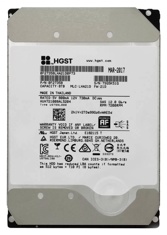 Жесткий диск HGST HUH721008AL5204 8Tb 7200 SAS 3,5" HDD HUH721008AL5204 - фото 33053