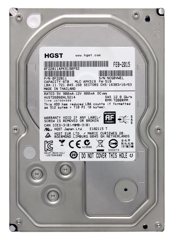 Жесткий диск HGST HUS726060AL5214 6Tb 7200 SAS 3,5" HDD HUS726060AL5214 - фото 33059