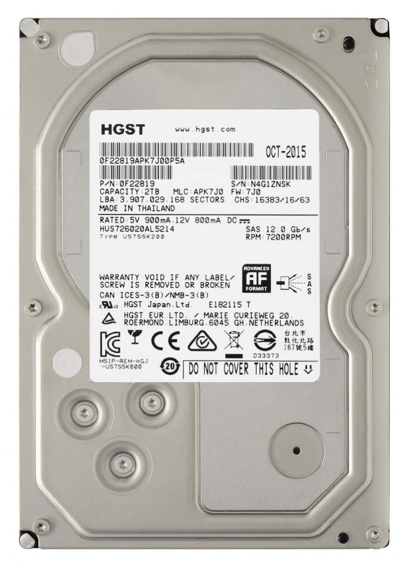 Жесткий диск HGST HUS726020AL5214 2Tb 7200 SAS 3,5" HDD HUS726020AL5214 - фото 36025