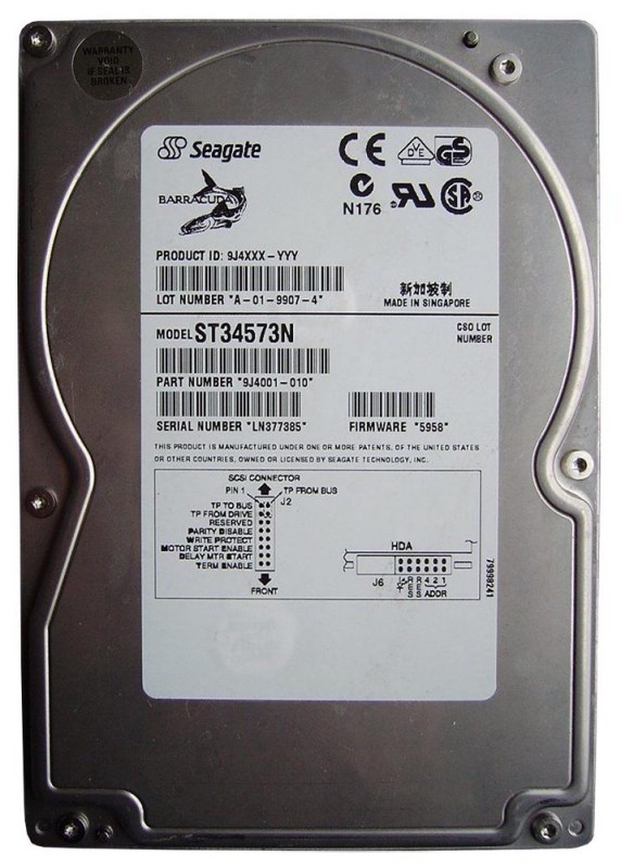 Жесткий диск Seagate 9J4001 4,55Gb 7200 U20SCSI 3.5" HDD 9J4001 - фото 39787