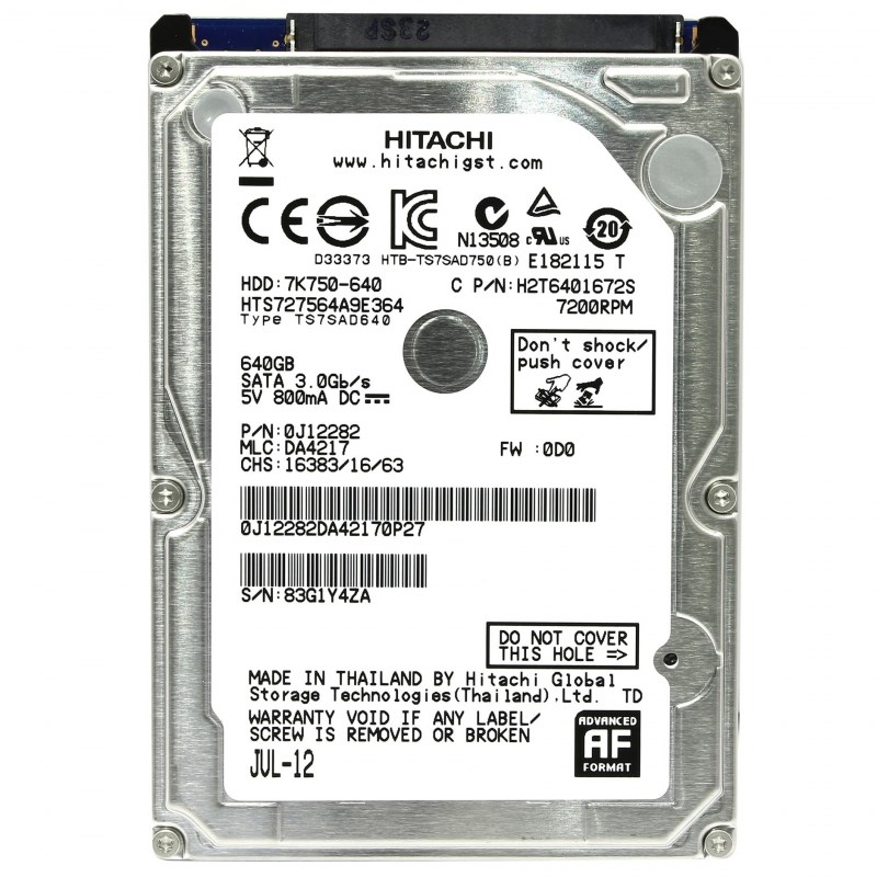 Жесткий диск Hitachi H2T6401672S 640Gb 7200 SATAII 2,5" HDD H2T6401672S - фото 40608