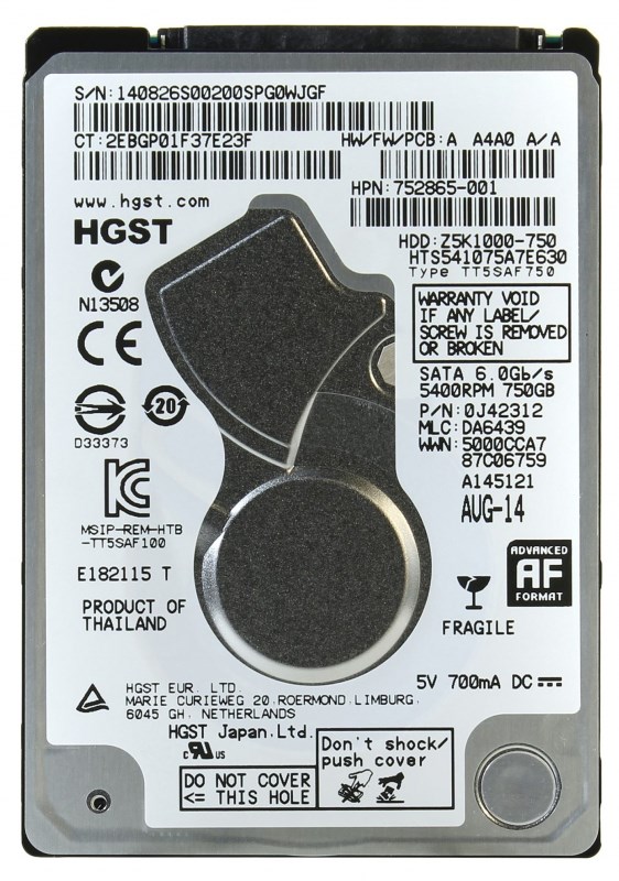 Жесткий диск HGST HTS541075A7E630 750Gb 5400 SATAIII 2,5" HDD HTS541075A7E630 - фото 40620