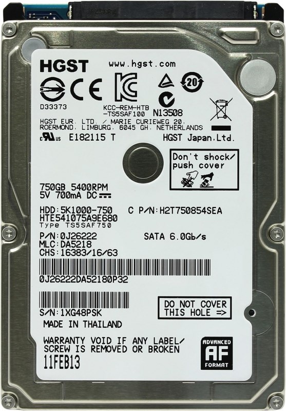 Жесткий диск HGST 0J26222 750Gb 5400 SATAIII 2,5" HDD 0J26222 - фото 40638