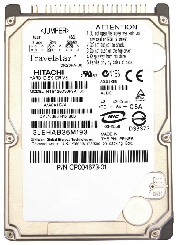 Жесткий диск Hitachi DK23FA-30 30GB IDE 2,5" HDD DK23FA-30 - фото 40734