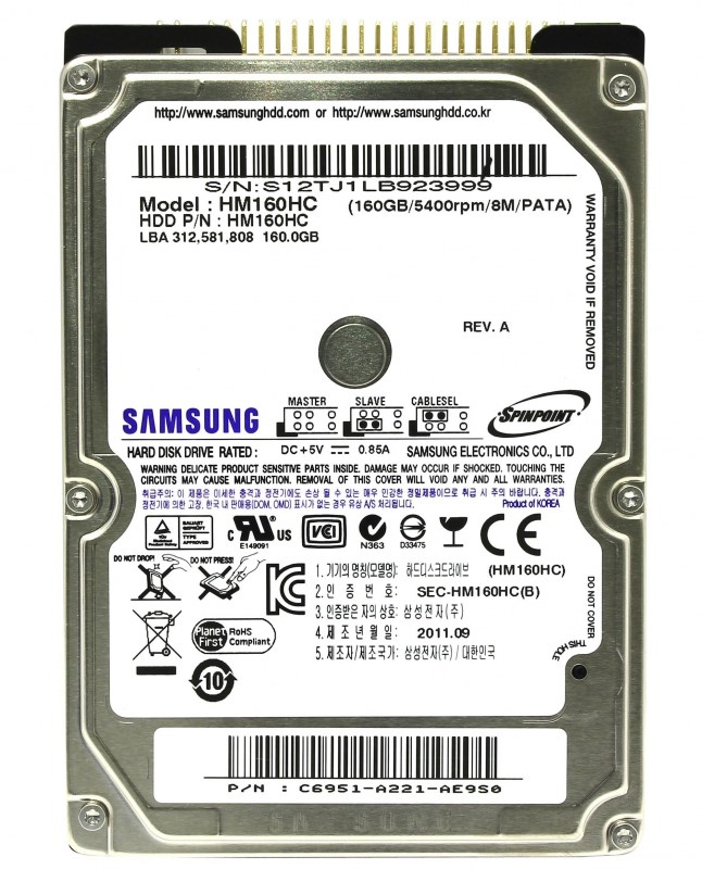 Жесткий диск Samsung HM160HC 160Gb 5400 IDE 2,5" HDD HM160HC - фото 40836