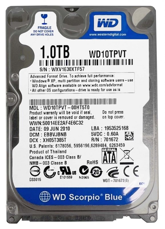 Жесткий диск Western Digital WD10TPVT 1Tb 5400 SATAIII 2.5" HDD WD10TPVT - фото 40842