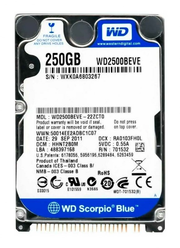 Жесткий диск Western Digital WD2500BEVE 250Gb 5400 IDE 2,5" HDD WD2500BEVE - фото 40886